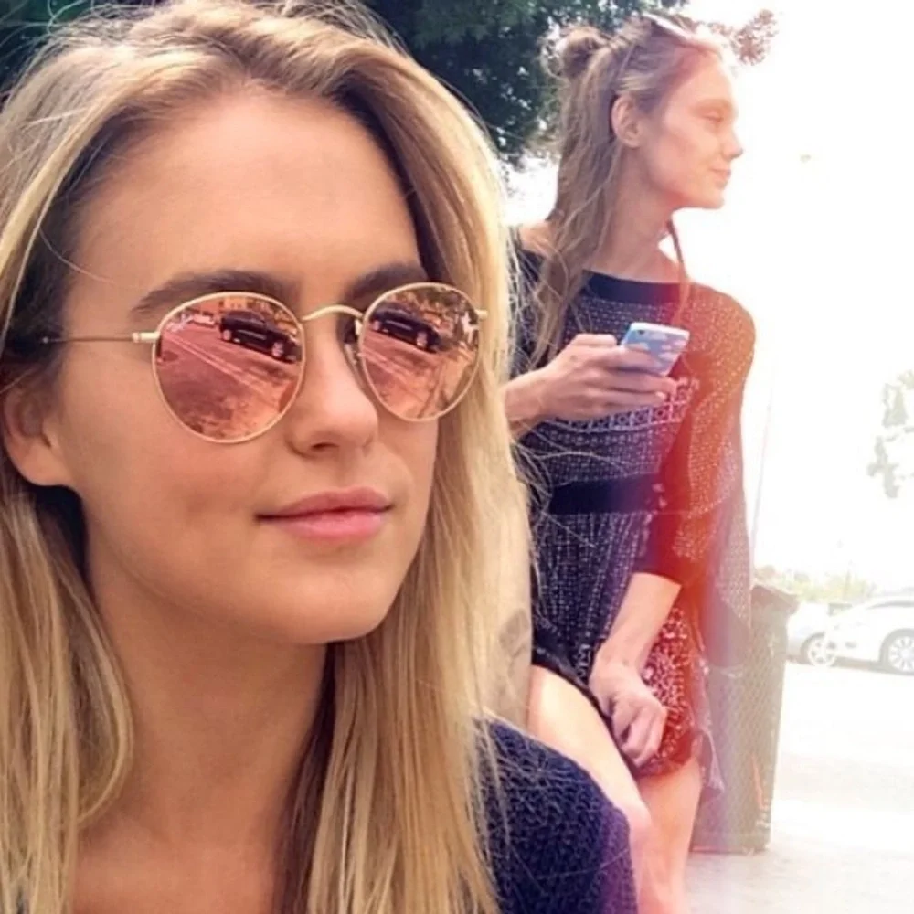 Ray-Ban Circle Pink Mirror Sunglasses RB3447 Gold Round Frame 001/Z2 50-21-145 - Picture 2 of 13